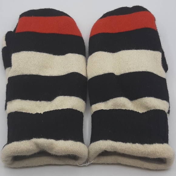 Handmade Women's Wool Mittens Lined Striped Upcycled Wool Sweaters Pre-Shrunk - Picture 2 of 5